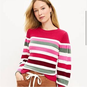 LOFT Striped Sweater - Pink, Green, White